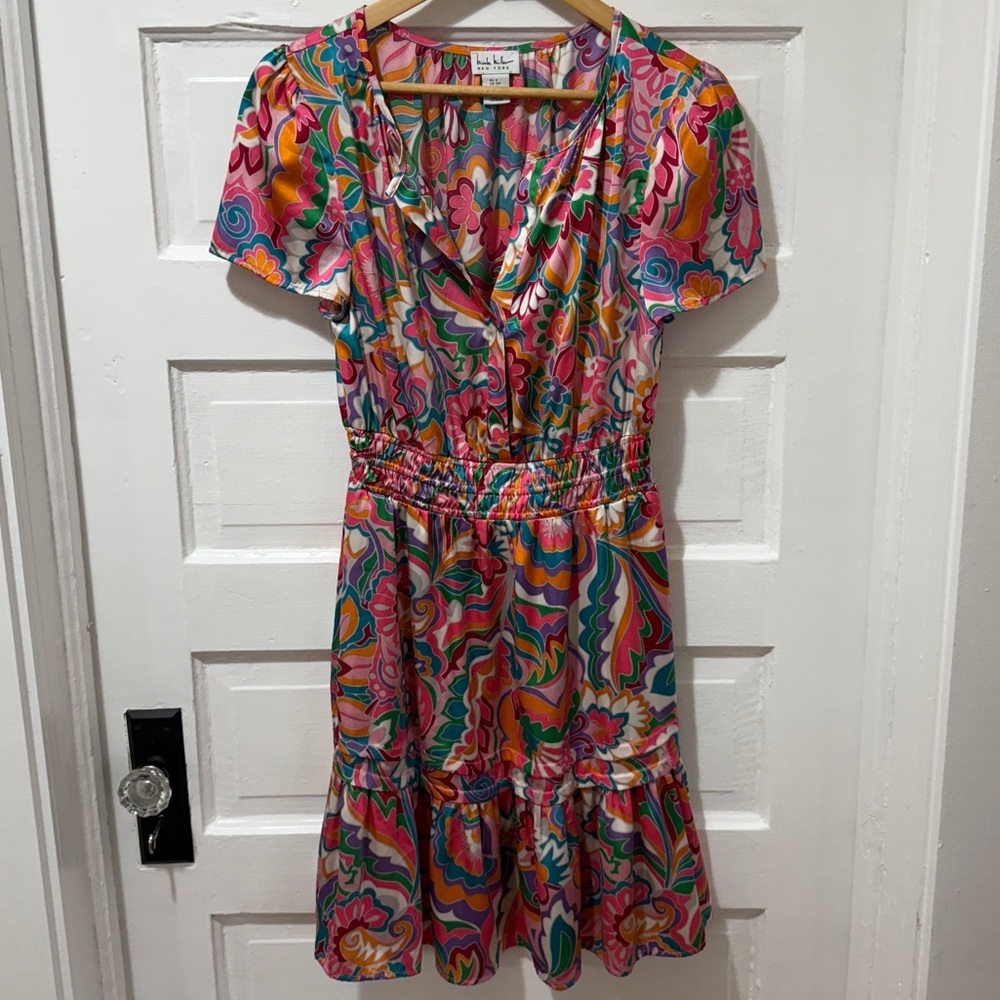 Nicole Miller Floral Ruffled Satin Mini Dress - Picture 2 of 11